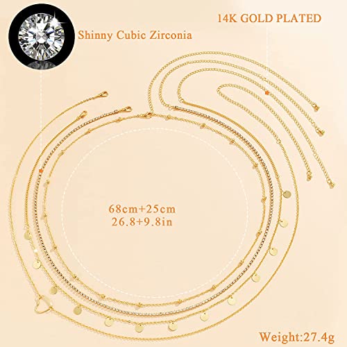 إكسيفور سلسلة خصر معدنية للنساء والفتيات، حزام ربط للجسم قابل للتعديل، مجوهرات عصرية للبطن 4 قطع، سلسلة خصر للبطن، مجوهرات صيفية للجسم والشاطئ للجينز والفساتين (ذهبي)