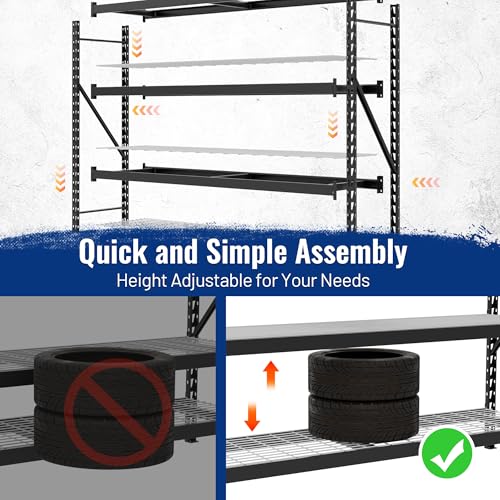 Image of WORKPRO 77 inch Garage Shelving Unit, 8000LBS Heavy Duty Metal Storage Rack, Extra Wide Adjustable 4-Tier Shelves for Warehouse, Basement, and Garage, 77 inch W X 24 inch D X 72 inch H, Black