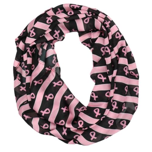 tiemart Breast Cancer Awareness Striped Infinity Scarf in Black