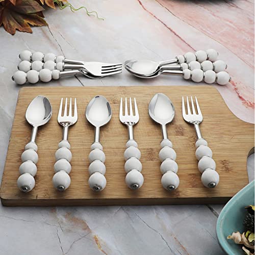 VarEesha Regal White Beads Stainless Steel Silverware Set of Twelve – Spoons & Forks