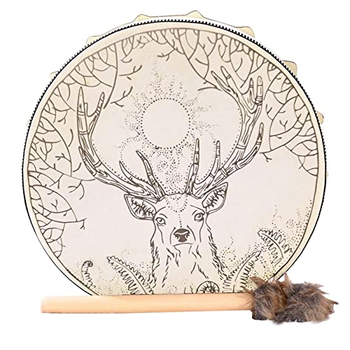 Vigcebit Shamandrum, Schamanentrommel, Handgefertigte Alte Mann- Und Krähen- Und Elch-gemusterte Schamanentrommel, Symbol Der Sibirischen Trommelgeist-Musiktrommel Mit Trommelstock, Holzmusik Cover