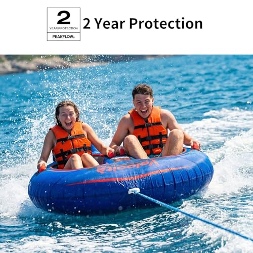 PEAKFLOW Towable Tube,Boat Tube,2 Rider Models,Tubes for Boating,Inflatable Boat Tubes and Towables,EVA Foam Pads and Handles,Swift Connect Rapid Boston Valve, 65x60Inches Inflated,Velocita Series - Thumbnail 5