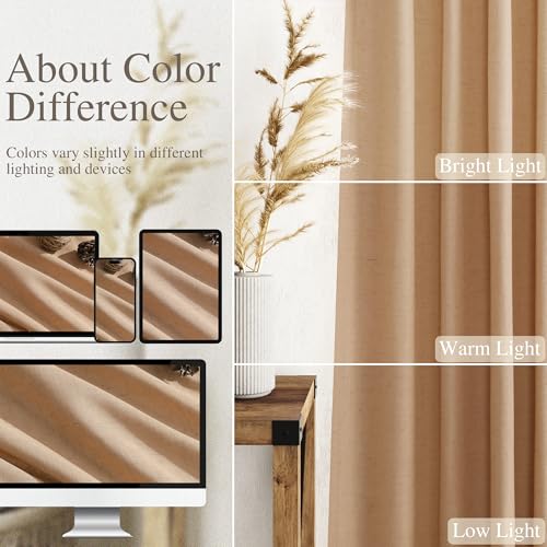 Image of Camel Linen Curtains 84 Inches Long for Bedroom Back Tab Light Filtering Privacy Semi Sheer Curtains Modern Farmhouse Decor Camel Cotton Elegant Curtain for Living Room 2 Panels Set 52x84 Inch