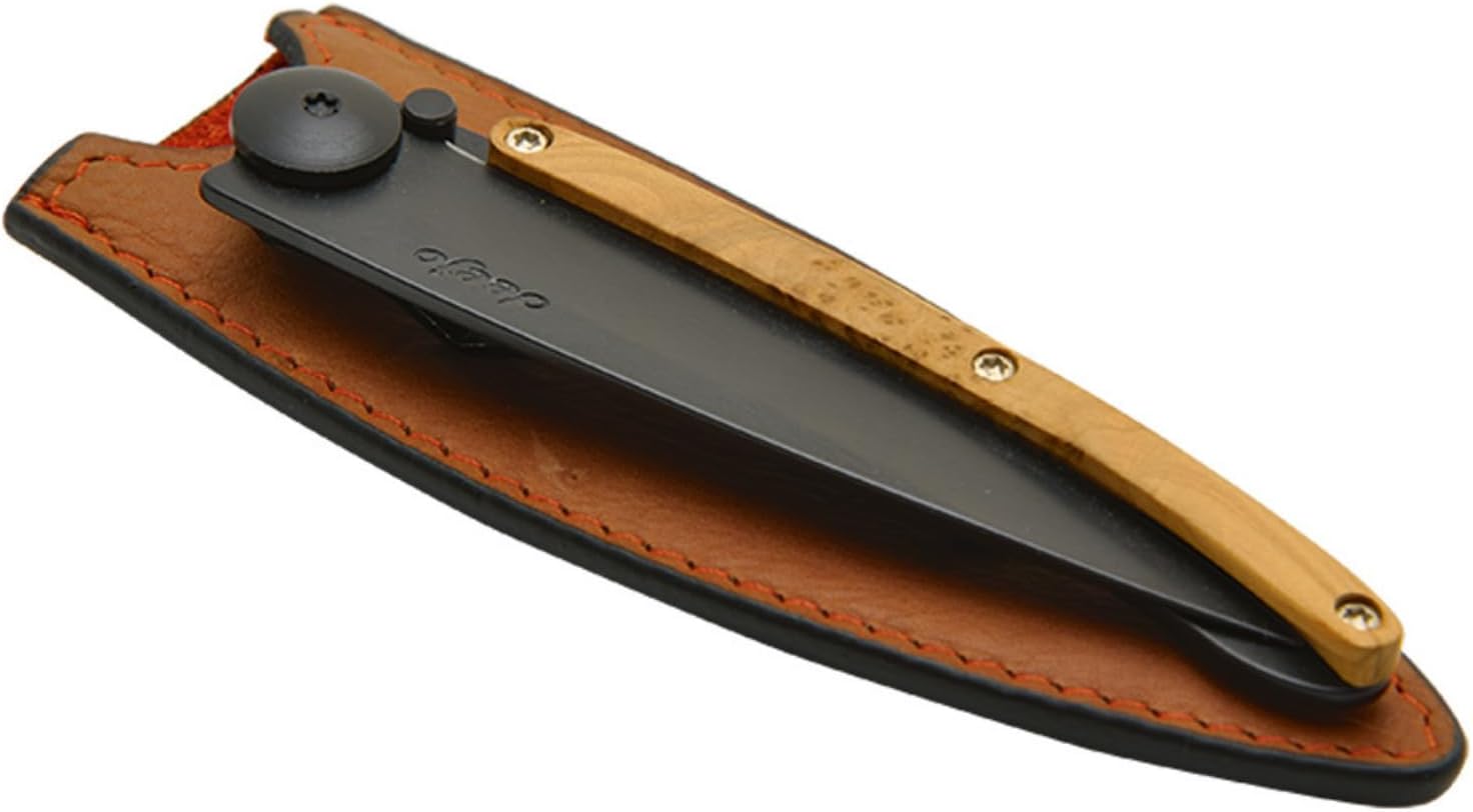 deejo - Leather Sheath – Genuine Calf Leather Case for 37G Folding Knife – Natural Finish, Lightweight Protection for Everyday Carry