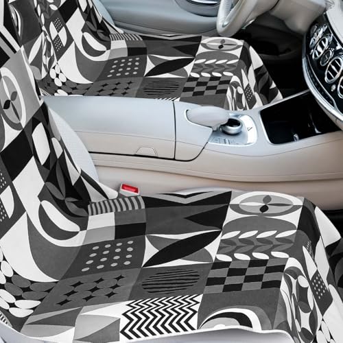 Image of Hahafelt 2 Pack Car Seat Towel Cover with Storage Bag, Black White Abstract | 63 x 32 in Car Towel Seat Cover Non Slip Waterproof, Gym Workout Swimming Running, Machine Washable Sweat Absorbent Protector