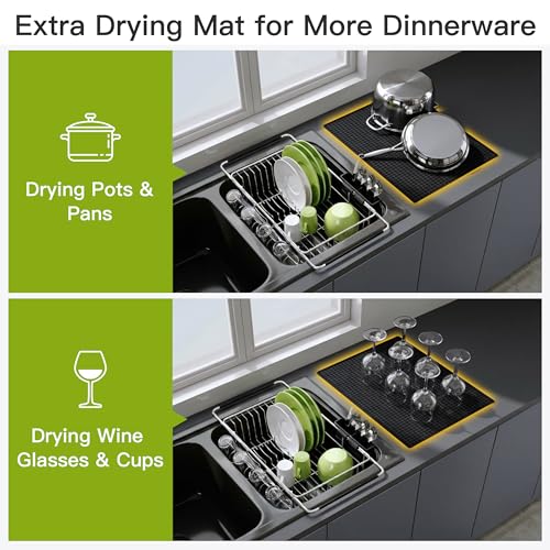 Image of JASIWAY in Sink Dish Drying Rack with Mat, Cups and Utensil Holder