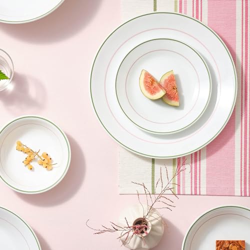 Image of Corelle Livingware Double Ring Green 17 cm Small Plate, Microwave & Dishwasher Safe, Elegant Crockery for Dining & Gifting - Pack of 6