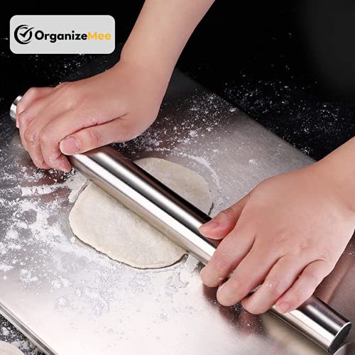 Image of OrganizeMee Stainless Steel Rolling Pin Chapati Belan Best Kitchen Accessories Roti Roller Size (Dia 25 Mm X 31.8 Cm)