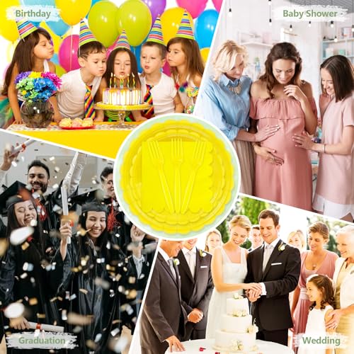 Image of 100 Cute Yellow Paper Plates and Napkins Disposable for Party, 25-9 inch&25-7 inch