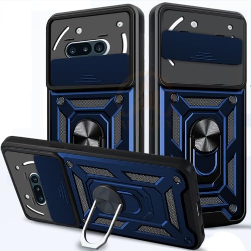 Image of Armor Bumper Back Cover Case for Nothing Phone 3A 5G Rotating Camera Cover, Ring Holder & Kickstand | Heavy Duty & 360 Degree Protection Nothing Phone 3A 5G Back Cover (Blue)