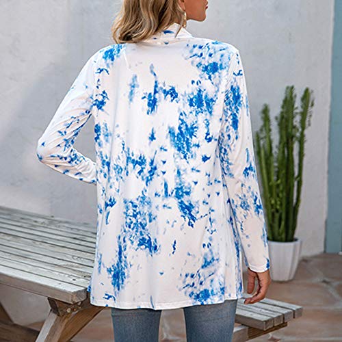 Adaskala Casaco feminino solto aberto na frente tie dye manga comprida tops casuais