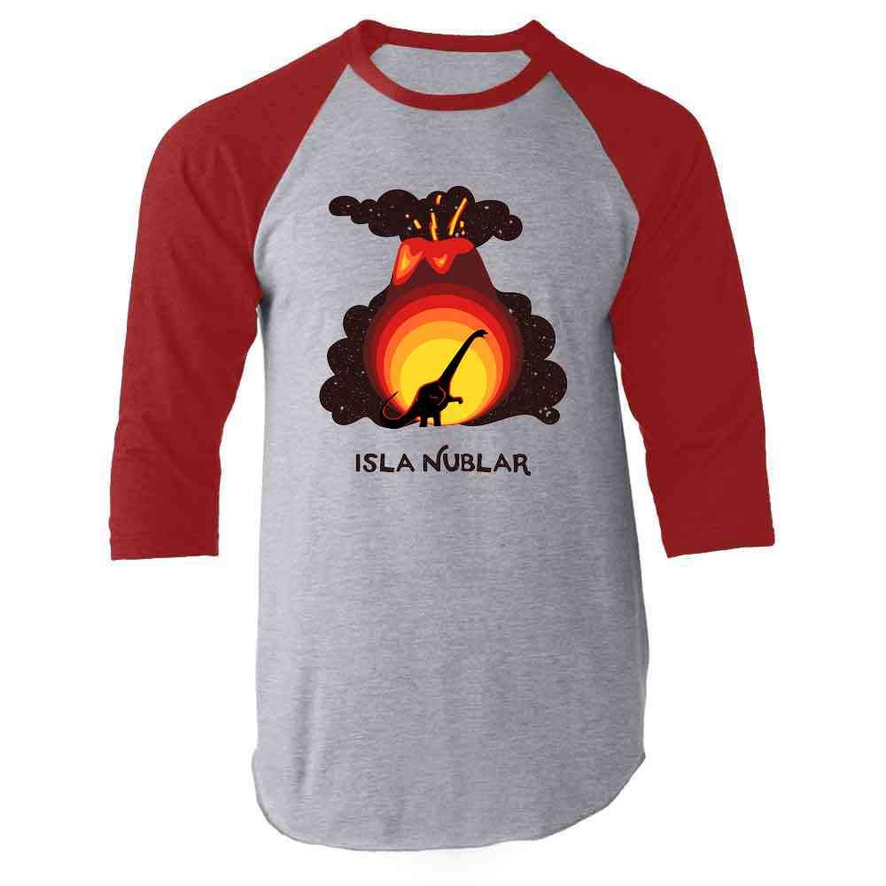 Isla Nublar Travel Vacation Dinosaurs Funny Red 2XL Raglan Baseball Tee Shirt