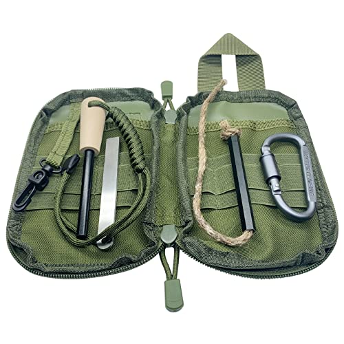 Otxeer Flint And Steel Fire Starter Kit, Ferro Rods Magnesium Fire Starter Survival Tool Camping Emergency Fire Lightning Striker, Tinder Wick Rope, Multifunctional Outdoor Bag Hook (Green) #TOP5