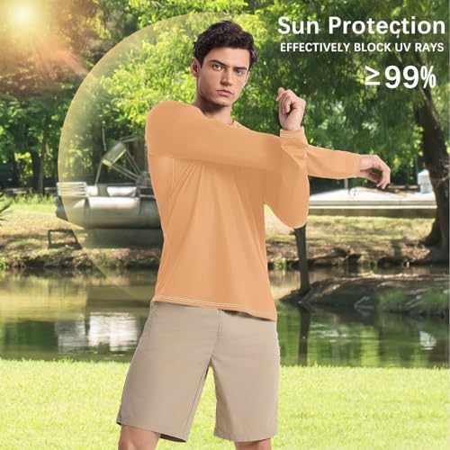 Sandy Brown Orange Men's Rash Guard Shirts Slim fit Elasticity Sun Protection Long Sleeve Hiking4