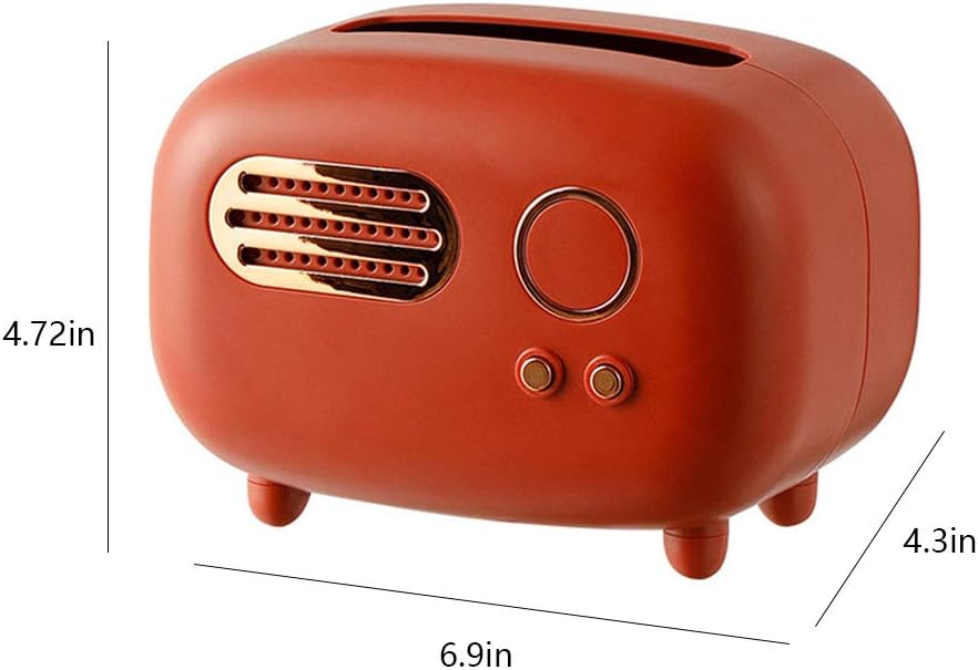 WAYUTO Vintage Radio Facial Tissue Box Cover Napkin Holder Decorative Napkin Storage Organizer Paper Towel Dispenser Container for Bathroom Car Office Desk Home Decor Bedroom Restaurant Red image 5