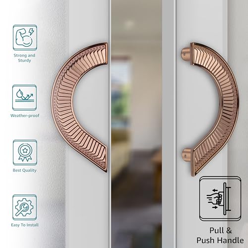 Image of Plantex Heavy Duty Main Door Handle /Door Handle for Main Door /Round Shape Main Door Handle 8 inches /Pull Push Door Handle Set- Pack of 1 (321-PVD Rose Gold Finish) - 3 Years Warranty