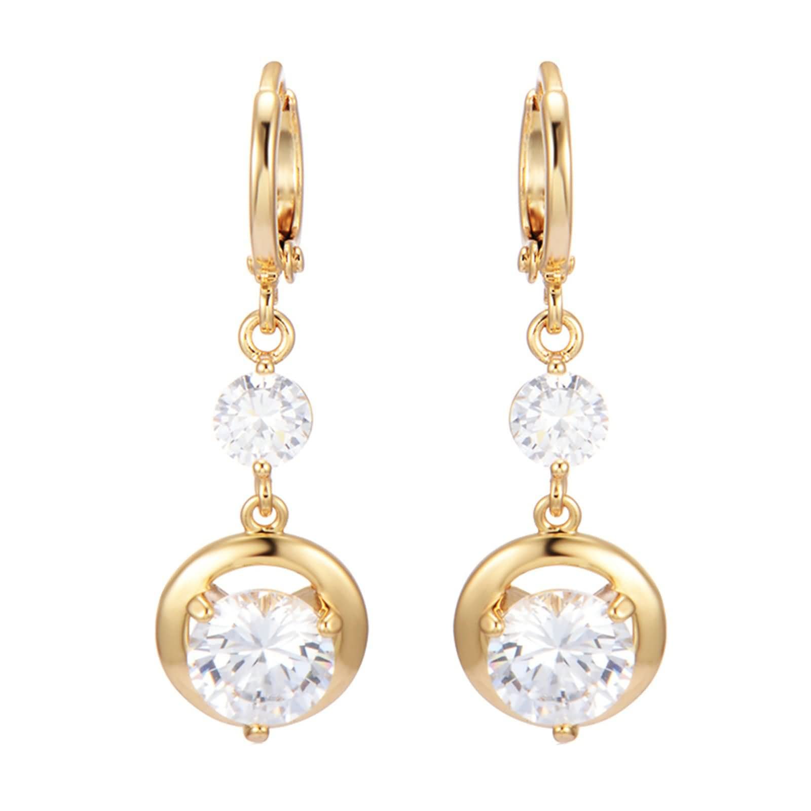 Ohrringe für Damen 9K / 14K / 18K Gelbgold, Rund mit Moissanit, Damen Ohrringe Gold Stecker