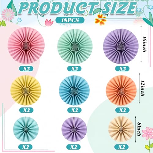 Image of 18 Pcs Pastel Hanging Paper Fans Decor Pastel Paper Fans Round Garlands Bulletin Board Classroom Decorations for Birthday Classroom Backdrop Party Supplies