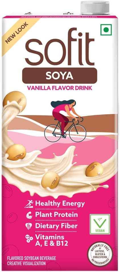 Sofit Soya Drink Vanilla, 1000ml| Vegan Drink |Enriched with plant protein, dietary fibers, vitamins and calcium | Lactose Free | Gluten Free | Preservatives Free
