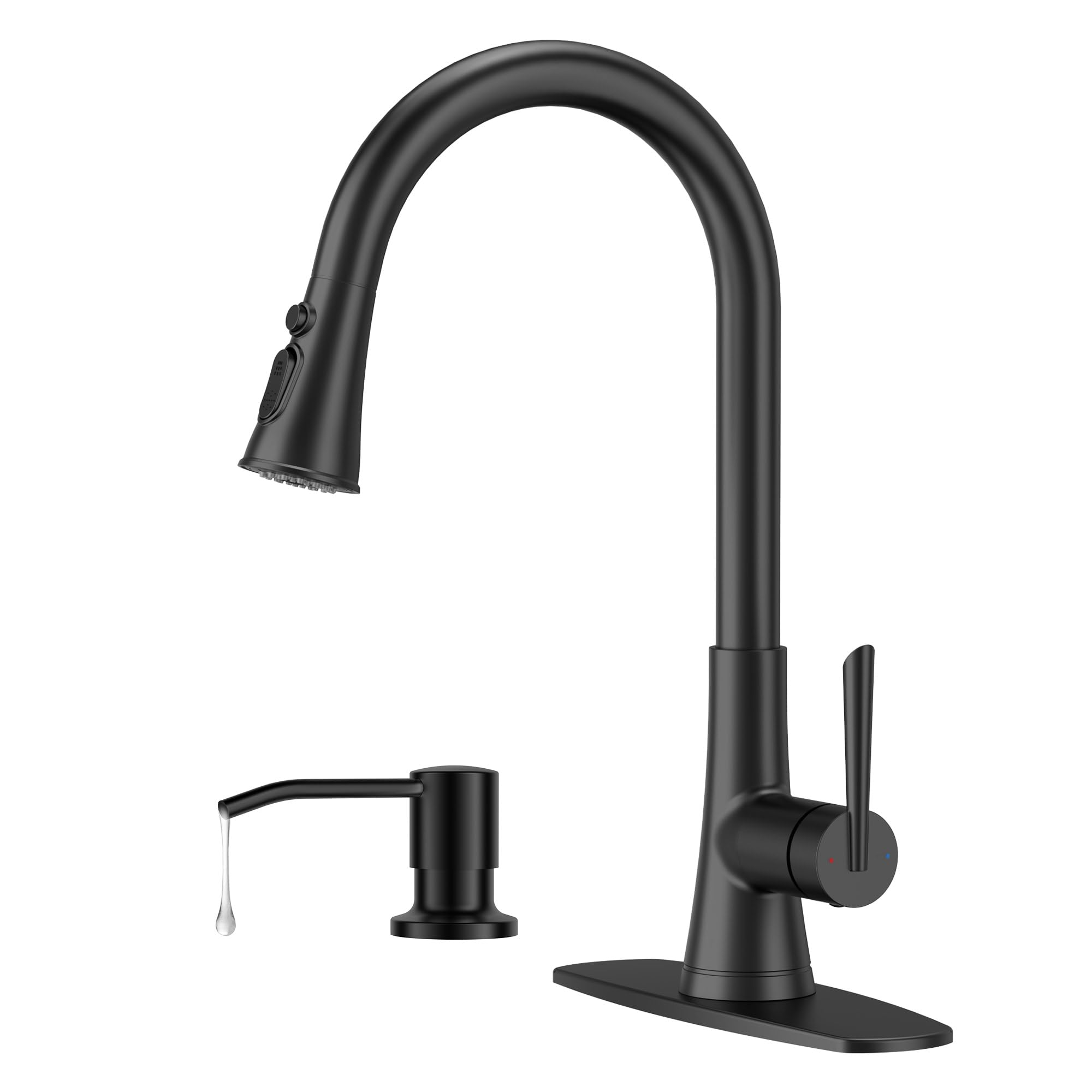 ARRISEA Matte Black Kitchen Sink Faucet with Soap Dispensor, Stainless Steel Kitchen Faucets 3 with Modes Pull Down Sprayer Faucet for Bar Laundry RV Utility Sink