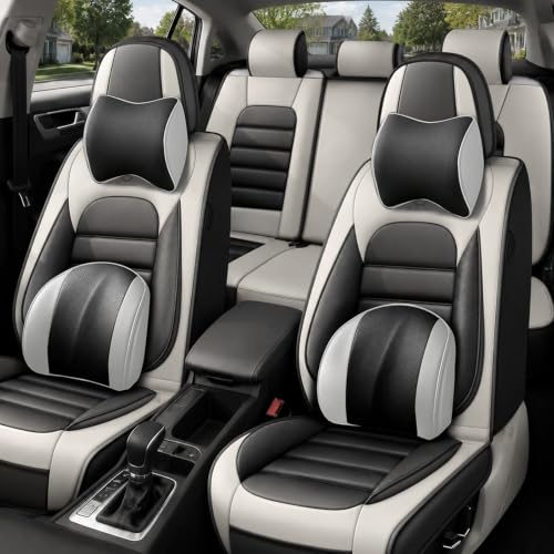 Image of Leather Deluxe Front Seat Covers for Toyota Camry 2015-2026, Gray-White