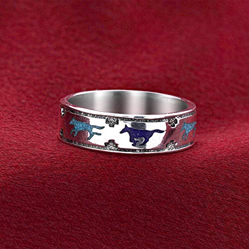Southwestern Style Turquoise & Lapis Wolf 925 Silver 7mm Band 63