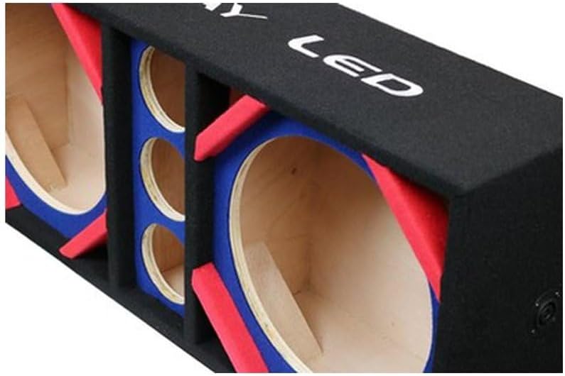 D12T3BLUE 12-inch Dual Empty Chuchera Speaker Enclosure, Woofer Box with Three Tweeter Mounts, Ported Chambers, 8-Conductor Socket, Heavy-Duty Carpeted Subwoofer Box for Custom Car Audio