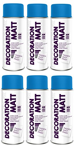 DECO COLOR 6er Sparpack Lackspray MATT nach RAL in 400ml zur Lackierung von Auto Stahl Aluminium Beton Holz (6 Dosen in himmelblau MATT RAL 5015)