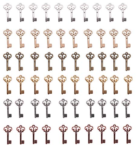 Ruwado 60 Pcs Keys Charm Vintage Multi Color Small Metal