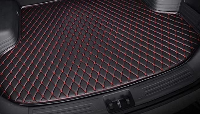 FAM Enterprises 7D Car Trunk/Boot/Dicky Mat Compatible for I20 (2015 to 2019) |PU Leatherette|Anti Skid|7 Layer Protection|Water Proof|Black with Red Thread