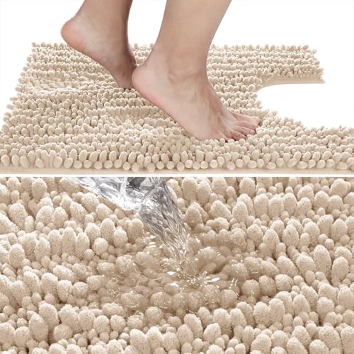 Yimobra Toilet Rug U Shaped Washable 24x20 Inch - Ultra Soft Absorbent Chenille Bath Rugs for Toilet, Quick Dry & Machine Washable, Non Slip Contour Bathroom Mat, Light Brown by Yimobra - Used condition - Image 4