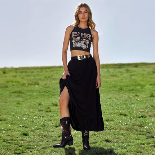 Women's Mid Calf Cowboy Boots - Western Cowgirl Boots with Queen of Hearts Embroidery, Stitched Pointed Toe Pull On Retro Style, Perfect for Parties, Concerts, and More4