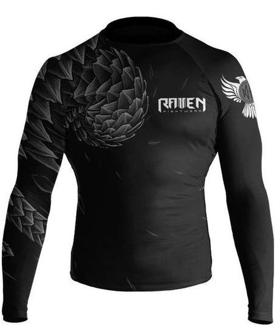 Raven Fightwear Power Pangolin Rash Guard Men's Camicia a Compressione Manica Lunga Uomo Arti Marziali BJJ Fitness Grappling No-Gi