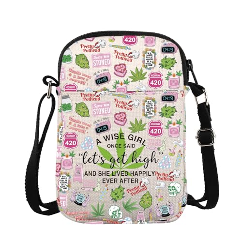 ZJXHPO Marijuana Weed Leaves Cross Body Bag Let's Get High Messenger Bag Weed Shoulder Bag 420 Gift