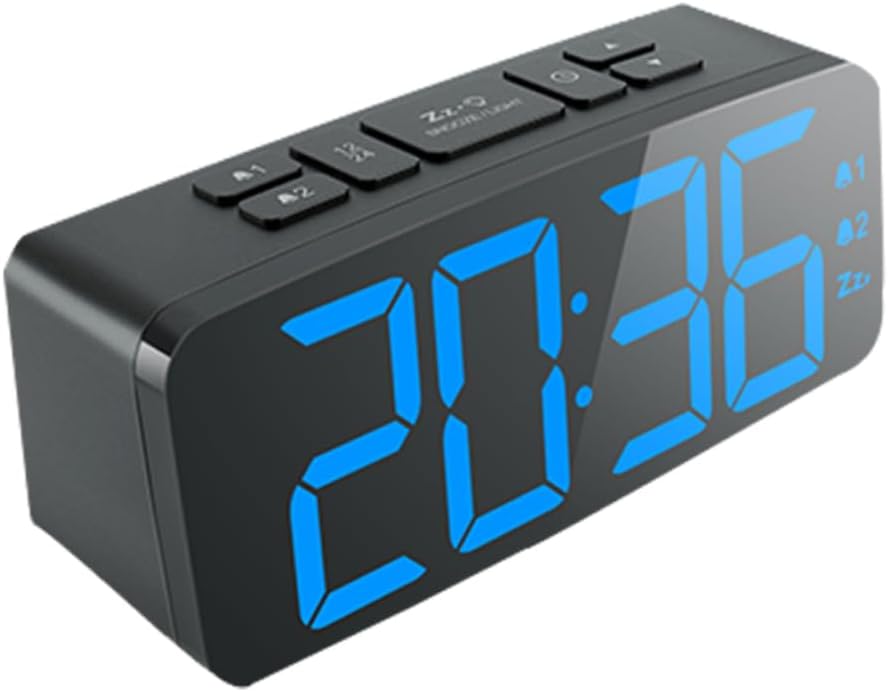 Cabilock Led Music Alarm Clock with Backlight Dual Alarm Settings and Memory Function Modern Bedside Clock Black for Heavy Sleepers and Bedrooms