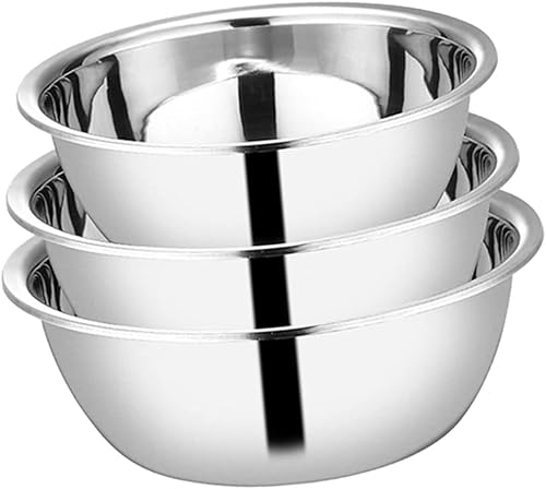 Angoily 3pcs Olla de acero inoxidable Cuencos de mezcla de acero inoxidable Sartenes para hornear de aluminio Cuenco de mezcla de aluminio Tazón de