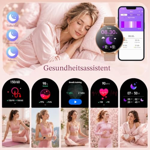 Smartwatch Damen mit Bluetooth Anrufe Fitnessuhr: 1.27" HD Touchscreen Smart Watch mit Herzfrequenz Schlafmonitor Schrittzähler 100+… – Ansicht 3