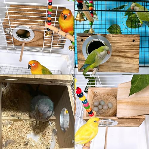 Image of kathson Parakeet Nesting Box,Wooden Budgie Breeding Mating Boxes,Parrots Nest House Hut for Cage,Bird Nesting Box for Lovebirds,Conure,Canary,Finch and Small Medium Birds, M