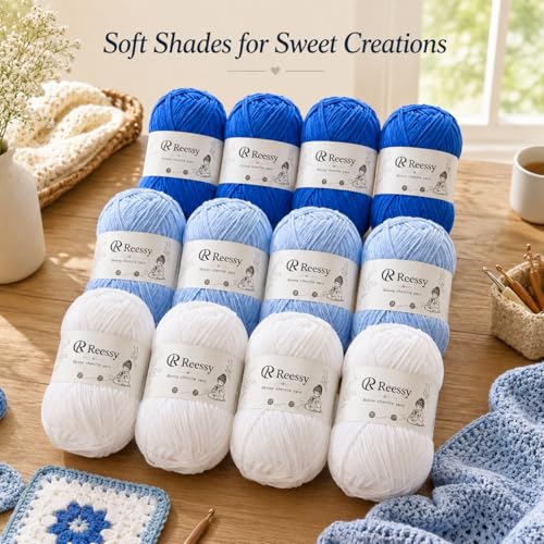 Image of Skinny Chenille Yarn for Crocheting - 12 Pack Soft Matte Fine Chenille, 50g /158yd Each (1896yd Total), CYC #2 Baby Blanket Yarn for Plush Toys, Blankets & Large Projects(Blue Mix)