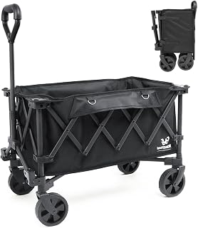 Collapsible Compact Wagon Cart Foldable,Folding Beach Heavy Duty Wagon with 360°Rotatable Wheels for Camping Outdoor Sports Garden Black
