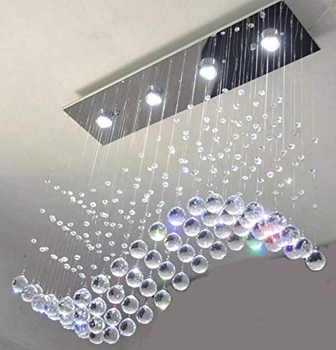 Image of Crystal Ceiling Lamp Stainless Steel with Glass Bead and Sparkling K9 6 Yellow Light Crystal Chandelier-Corded-Electric