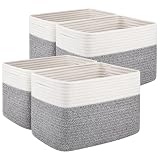 OIAHOMY Confezione da 4 cestini portaoggetti per organizzare, cestini per scaffali con manico, cesti intrecciati per riporre giocattoli, asciugamani, libri, cestini in corda di cotone, 33 cm di