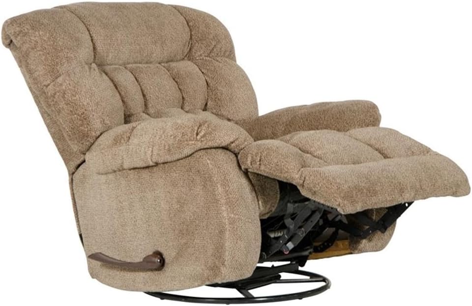 Pemberly Row Chaise Swivel Glider Recliner, Brown 100% Polyester Upholstery, Pillow-Soft Padding with Cool Gel Memory Foam, 360° Swivel, Smooth Gliding Motion, Steel Seat Box, Plush Arms, 250 lb