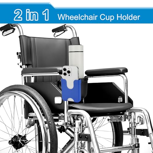 Image of Accmor 2-in-1 Wheelchair Cup Holder, Walker Cup Holder with Phone Holder, Universal Drinks Holder for Stroller, Rollator, Scooter, Walker, Wheelchair Accessory