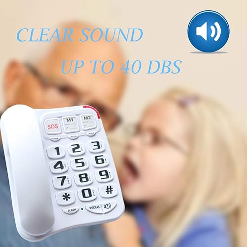 Miniatura 2 de K-P045W Teléfonos con cable amplificados para personas con discapacidad auditiva Teléfonos para personas mayores Teléfono con botón grande para