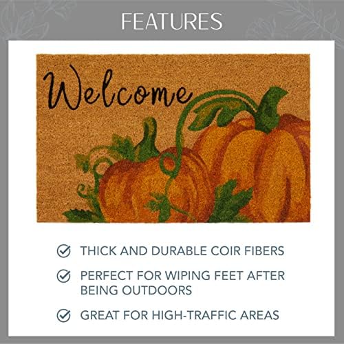 Elrene Home Fashions Farmhouse Living Coir Outdoor Doormat, Natural Entry Mat, Front Door Decor, 18" x 30", Welcome Pumpkin