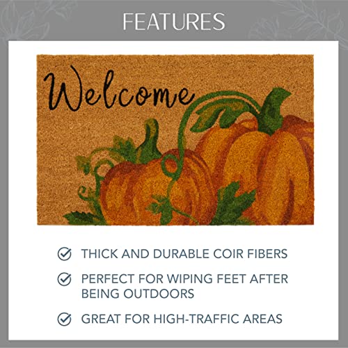 Elrene Home Fashions Farmhouse Living Coir Outdoor Doormat, Natural Entry Mat, Front Door Decor, 18" x 30", Welcome Pumpkin