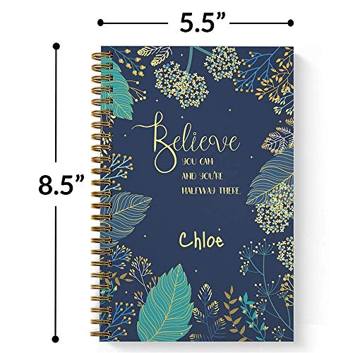 Hardcover Believe You Can Personalized Motivational Notebook/Journal, Satin Matte Finish, 120 Pages Of Your Selected Paper, Lay Flat Wire-O Spiral. Size: 5.5” X 8.5”. Made In The Usa #TOP2
