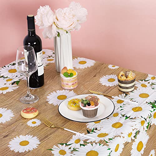 Durony 2 Pack Plastic Daisy Party Tablecloths Daisy Flower Wood Grain Tablecloths White Daisy Flower Table Cover Waterproof Rectangle Table Decorations For Summer Spring Party, 108 X 54 Inch #TOP4