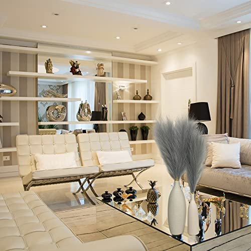 Acfruits Faux Pampas Grass Small, 17" Gray Artificial Pampas Grass Fluffy 3 Pcs Pompous Grass Flower Arrangement And Vase Filler For Boho Home Wedding Decoration #TOP5